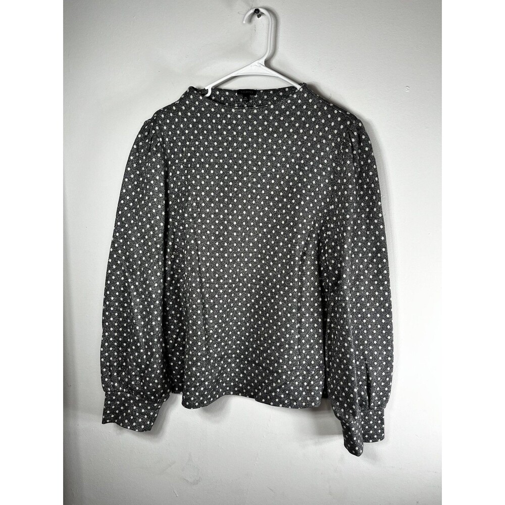 Talbots Sweater Womens XL Gray Polka Dot Glitter Crew Neck Long Puff Sleeve Knit
